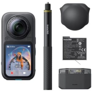 Cámara Digital Deportiva Insta360 X6 Pack Essential/ 8K/ Ángulo de visión 360º/ Negra/ Incluye Stick, Baterías, Bolsa y Capuchón de Lente
